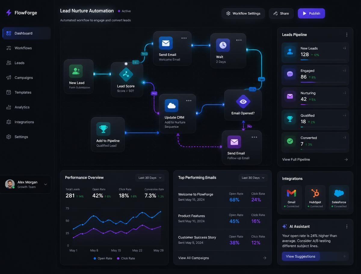Dashboard de automatización con flujos de trabajo de IA